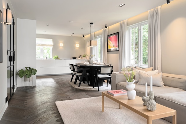 modern en gezellig interieur met witte en zwarte accenten