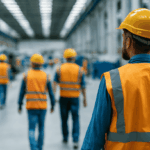 Werknemers met veiligheidskleding in de fabriek