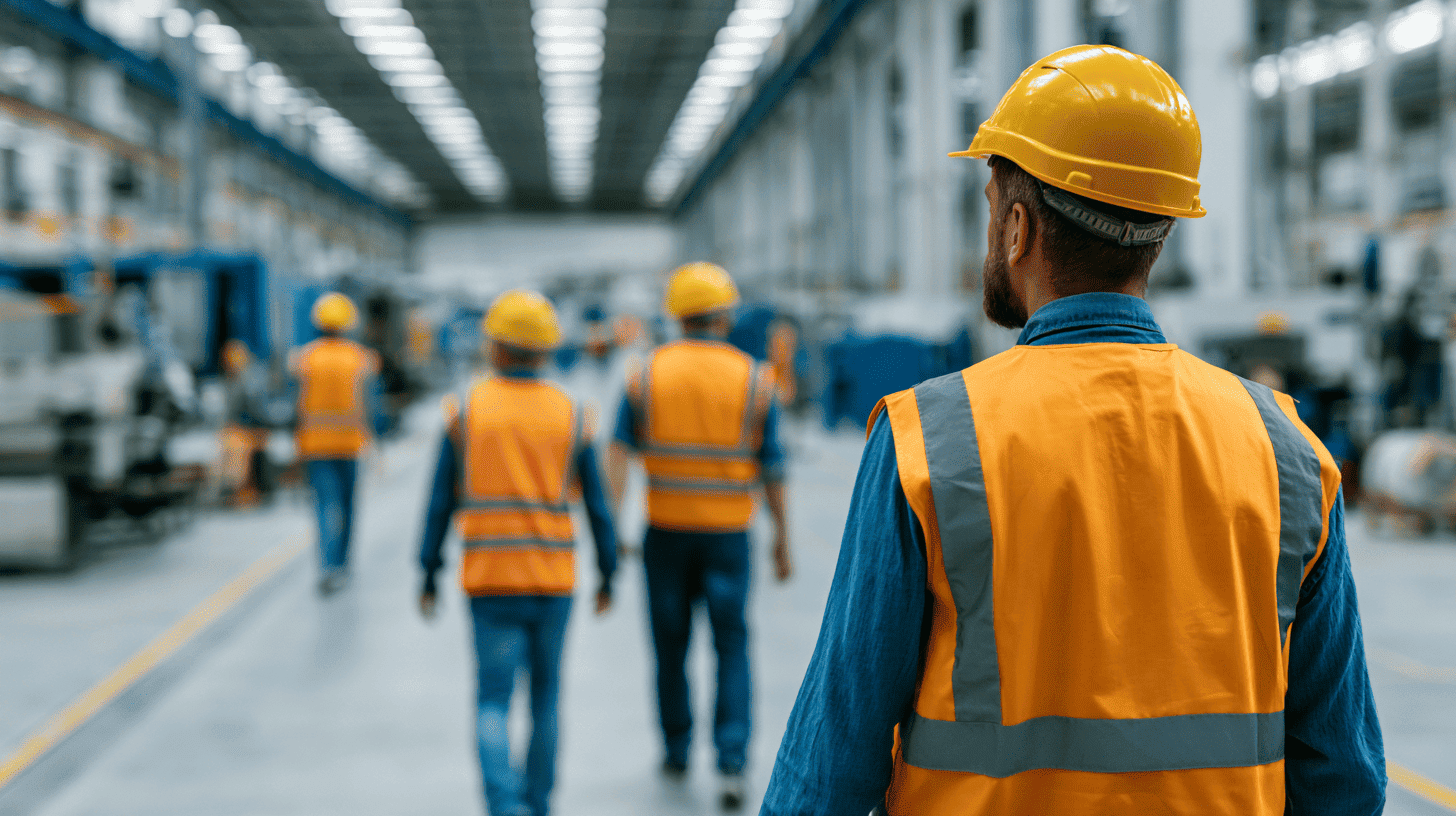 Werknemers met veiligheidskleding in de fabriek