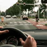 bestuurder in het verkeer bij een kruispunt