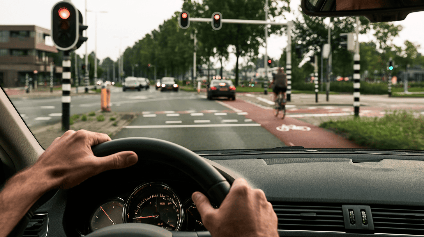bestuurder in het verkeer bij een kruispunt