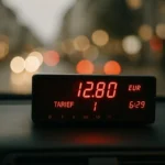 Eerlijke ritprijs taxi weergegeven op digitale meter in voertuig