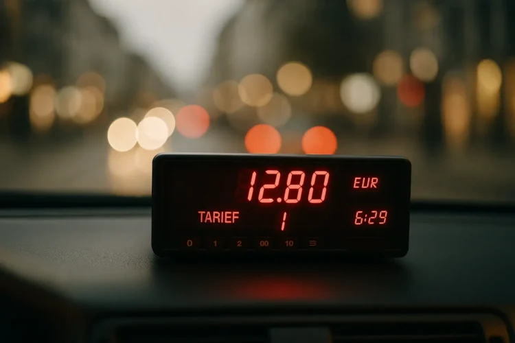 Eerlijke ritprijs taxi weergegeven op digitale meter in voertuig