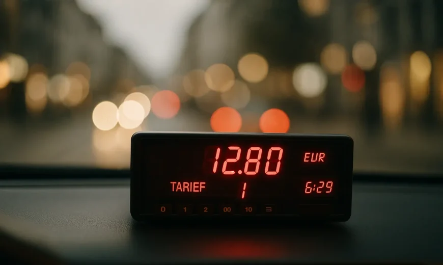 Eerlijke ritprijs taxi weergegeven op digitale meter in voertuig